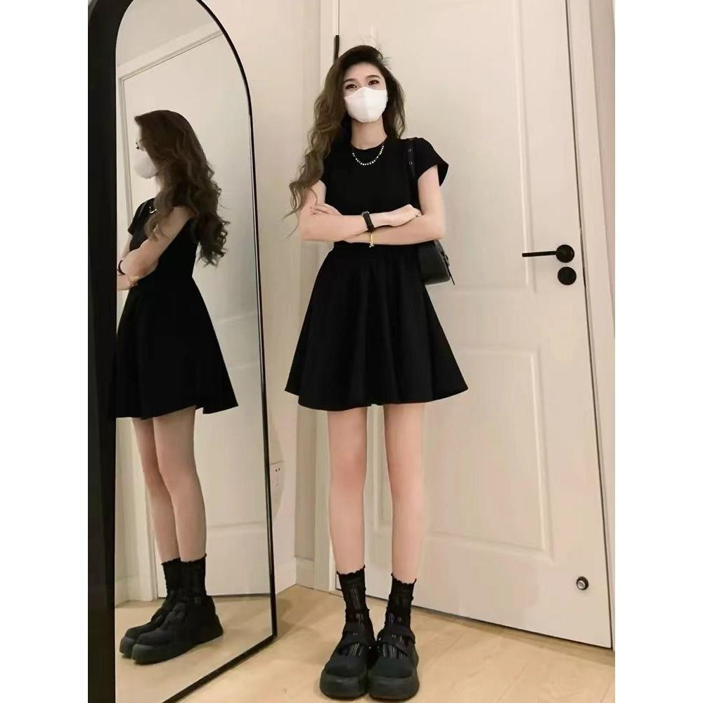 French Hepburn style black temperament dress children's summer new small slim skirt