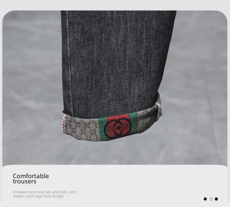 Pánské módní vyšívané elastické džíny - Slim Fit, mladistvý high street styl