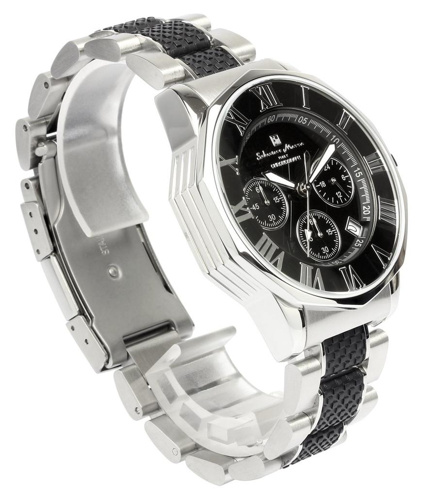 [Salvatore Marra] Relógio de pulso, Cronógrafo, Resistente à água 10 ATM, Negócios, Formal, Marca italiana, Edição limitada, Masculino, SM15104 (Prata x Preto)
