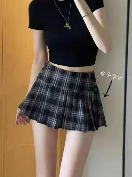 American Retro Plaid Pleated Mini Skirt - Korean Style Spring/Autumn Spicy Girl Academy Look