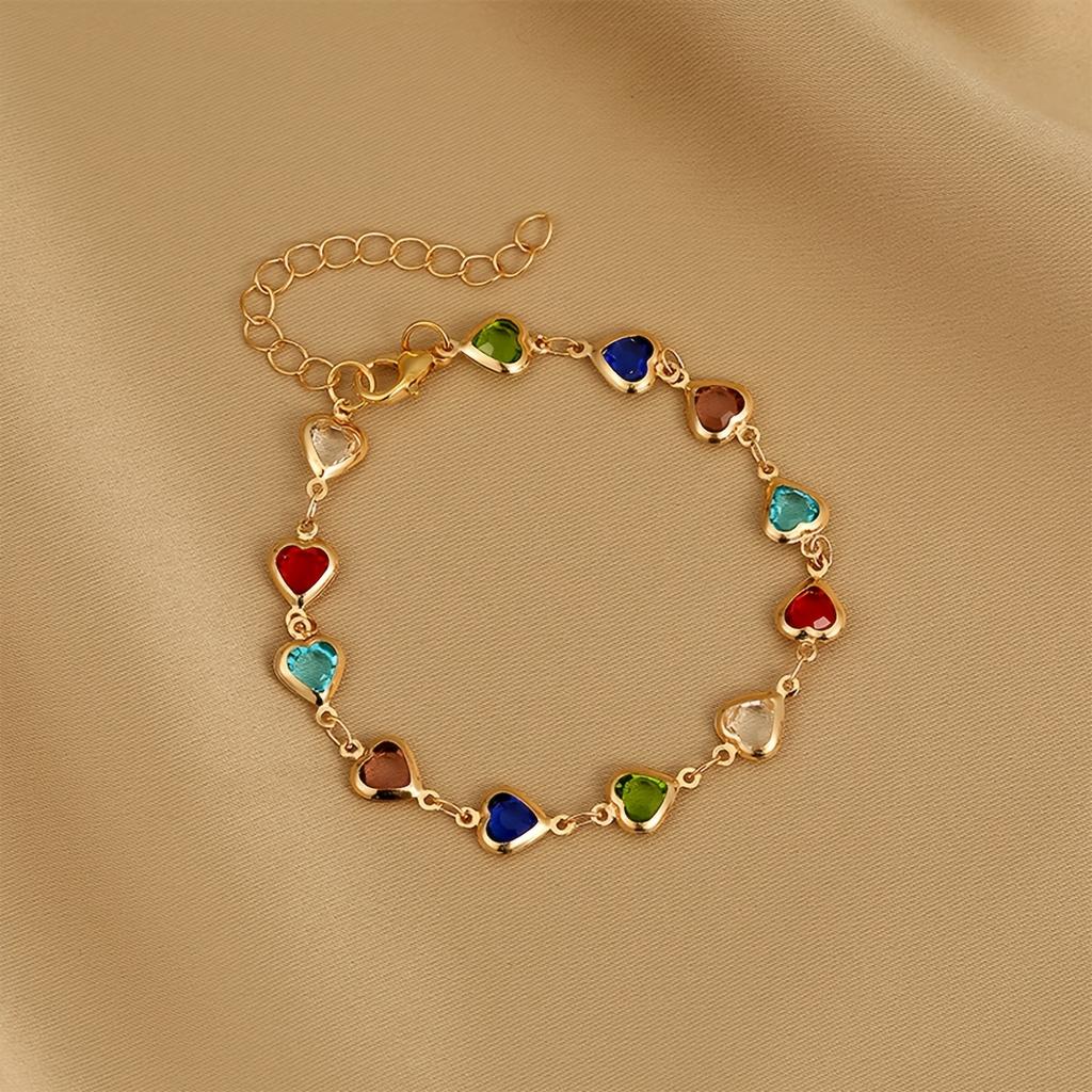 Women's Heart-Shaped Charm Bracelet 2/1The set features colorful beads, exquisite adjustable links, and is suitable for layering. It is a fashionable