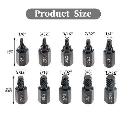 10PCS Damaged Screw Extractor Drill Bit Set Easy Out Bolt Extractor Kit Hex Head Bolt Extractor Remover Tool for Broken Studs