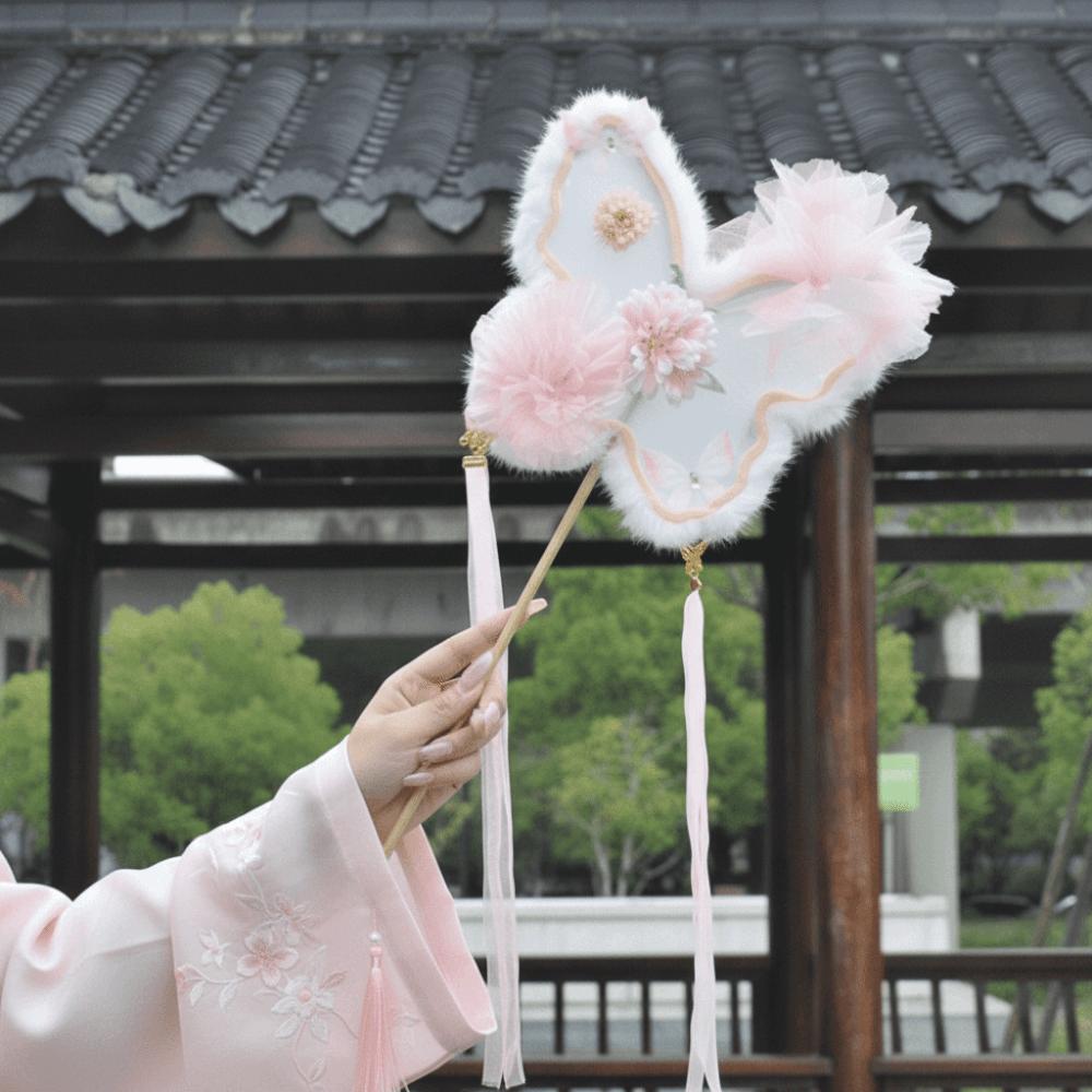 Handmade Silk Flower Fan Fluffy Fairy Fan Multipurpose Butterfly Handheld Fan  Costume Props