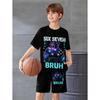 Conjunto de 2 piezas para niños de verano, casual, deportivo, tendencia, estampado de patrón 3D, camiseta de cuello redondo y conjunto de pantalones cortos