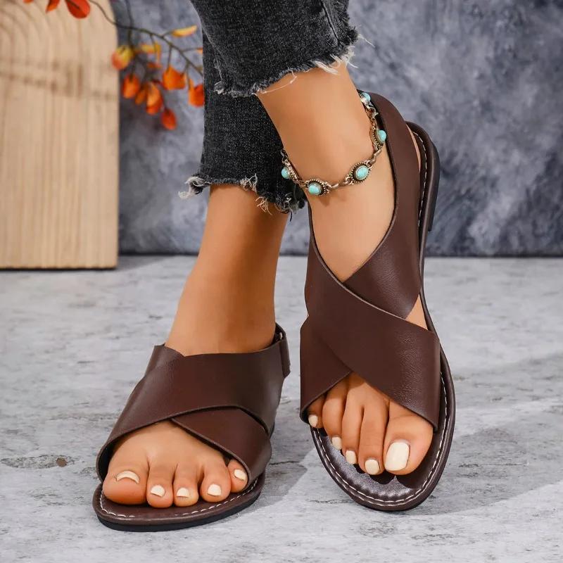 2025 New Ladies Shoes Basic Open Toe Women's Sandals Casual Plus Size Summer Light Soft Bottom Best Seller Flat Sandals