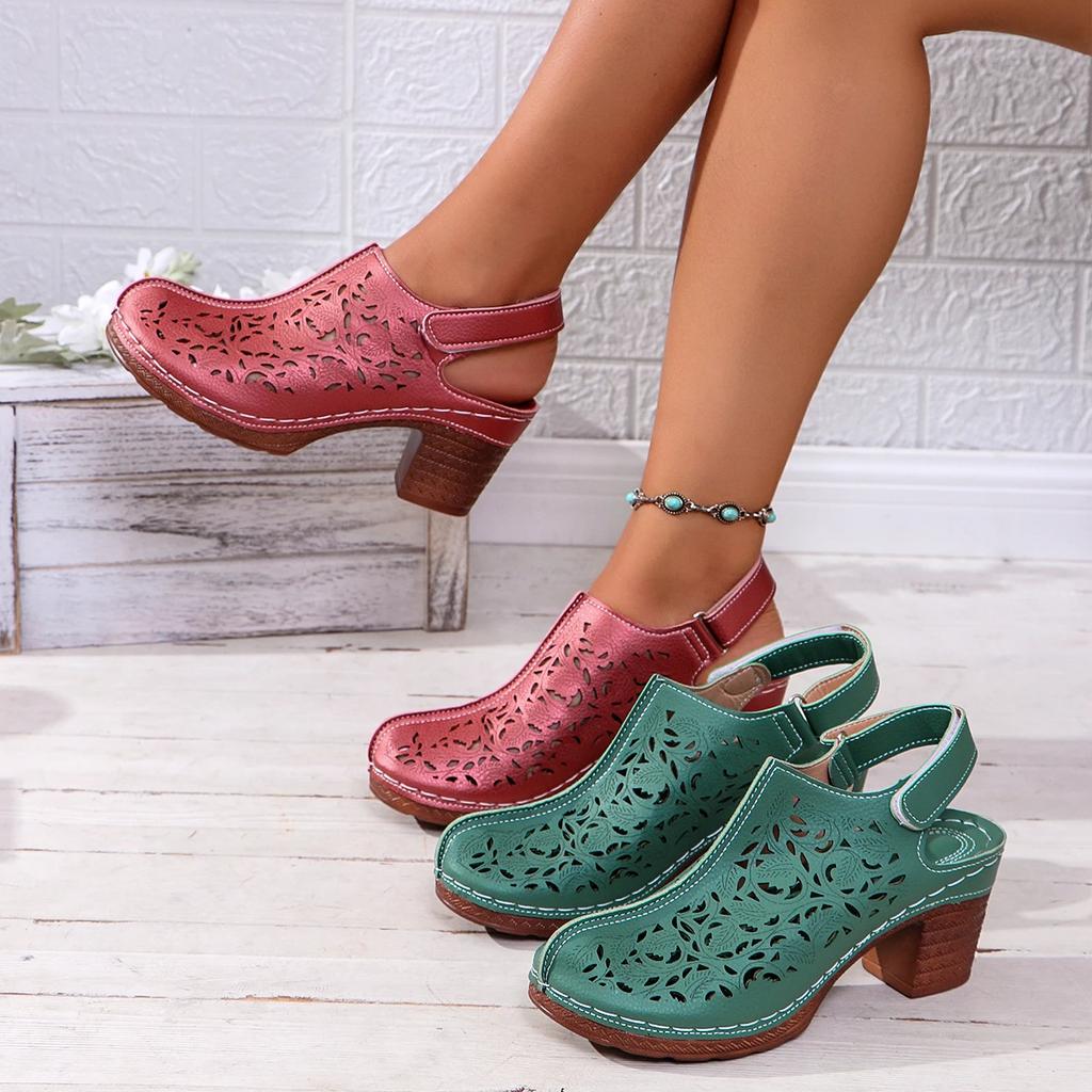 Fashion Women Sandals Retro Comfortable 2025 New Summer Shoes for Women High Heels Fish Mouth Middle Heeled Fashion Hollow Sandals Women