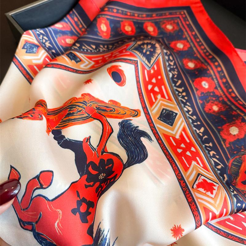 Foulard Quadrato in Seta Satinata con Stampa di Lusso per Donna Sciarpa con Disegno di Cavallo Hijab Foulard da Collo Nastro per Capelli Fascia per Capelli Fascia Avvolgente Bandana