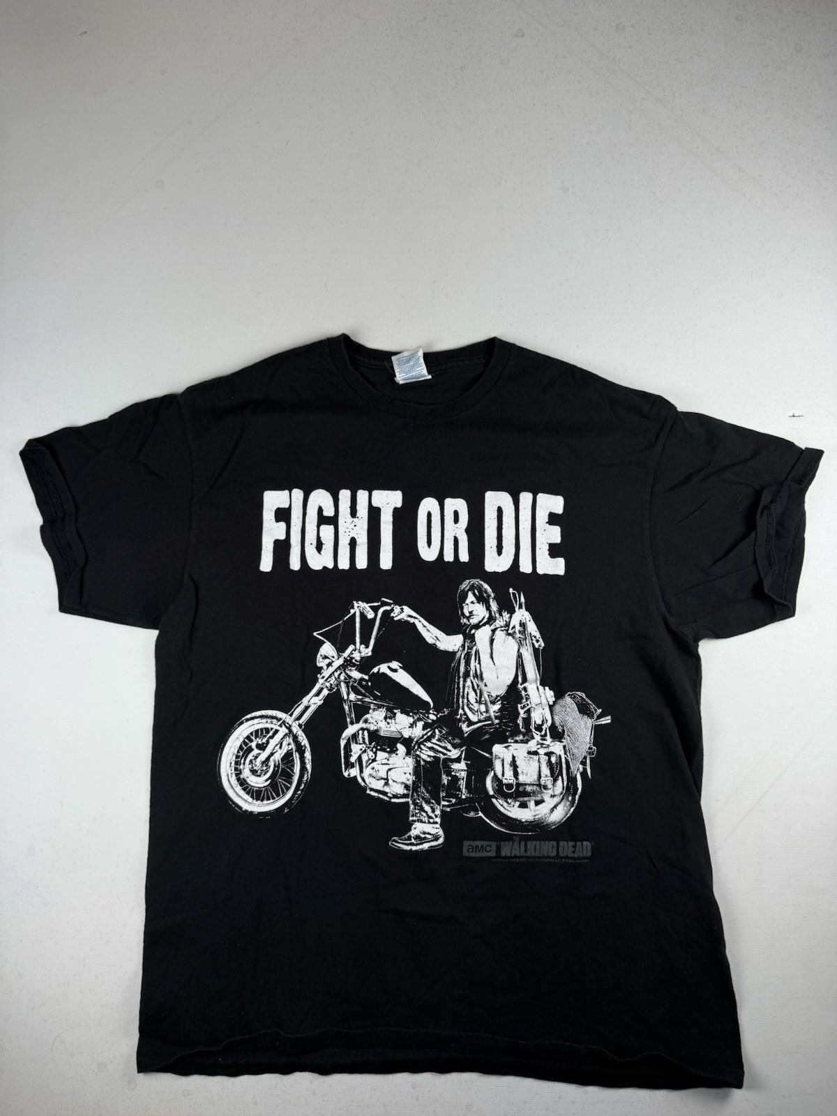 Walking Dead Fight or Die Daryl Dixon T-Shirt L Black 2015 AMC Biker Graphic T Unisex T-Shirt M