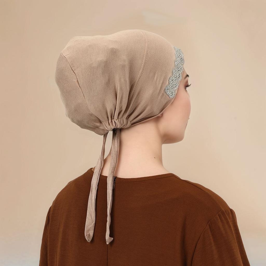 Fashion Shiny Rhinestone Cotton Modal Inner Caps Hat Women Muslim Hijab Underscarf Jersey Caps Islam Turban Female Headscarf