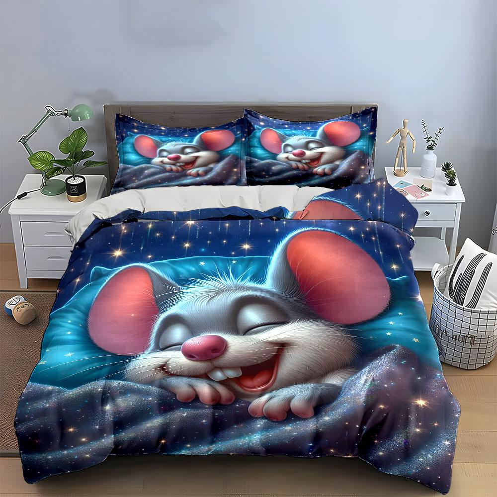 Cute Mouse Bedding Set - Kids Room Decor Soft Comfortable Duvet Cover Bedding Set Included 1*Duvet Cover & 2*Pillowcases, Gift