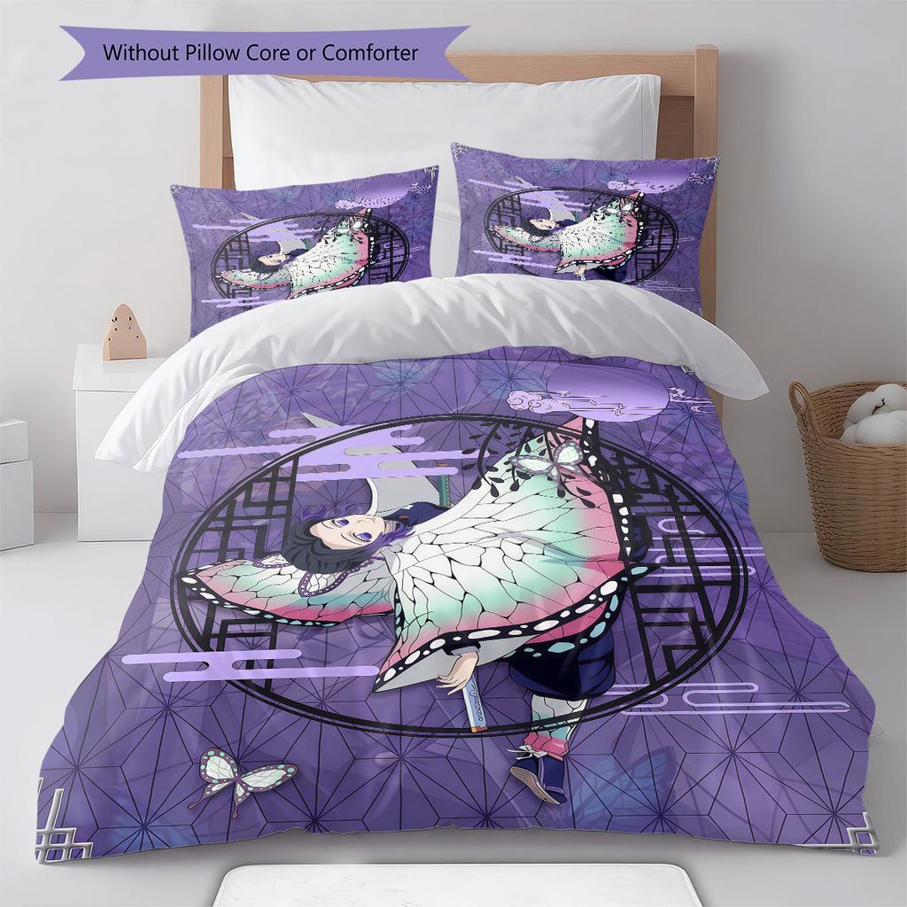 Dämonentöter Kunstmuster Bettwäsche Bettdecke Set Bettbezug Kissenbezug Zuhause Geburtstagsgeschenk(1 Bettbezug + 2 Kissenbezüge, ohne Füllung)