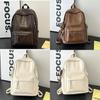 Vintage Korean Style Casual Backpack For Students And Travel With Pu Material