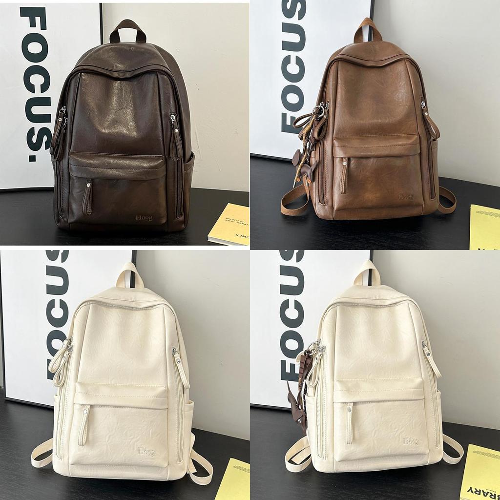Vintage Korean Style Casual Backpack For Students And Travel With Pu Material