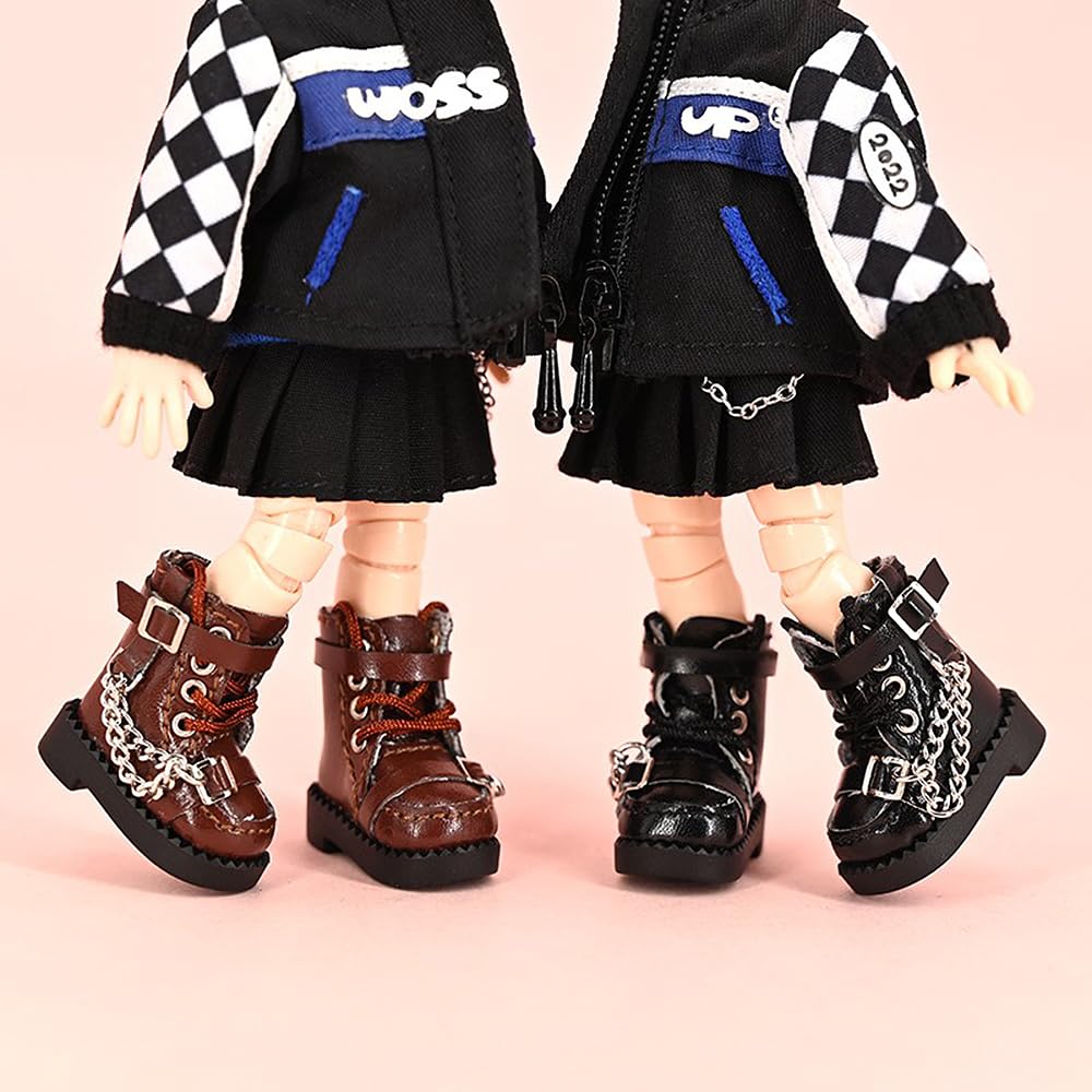 ISHR Obitsu 11 OB11 Doll Body Shoes Boots Motorcycle Boots with Strap and Chain 3 Colors Black