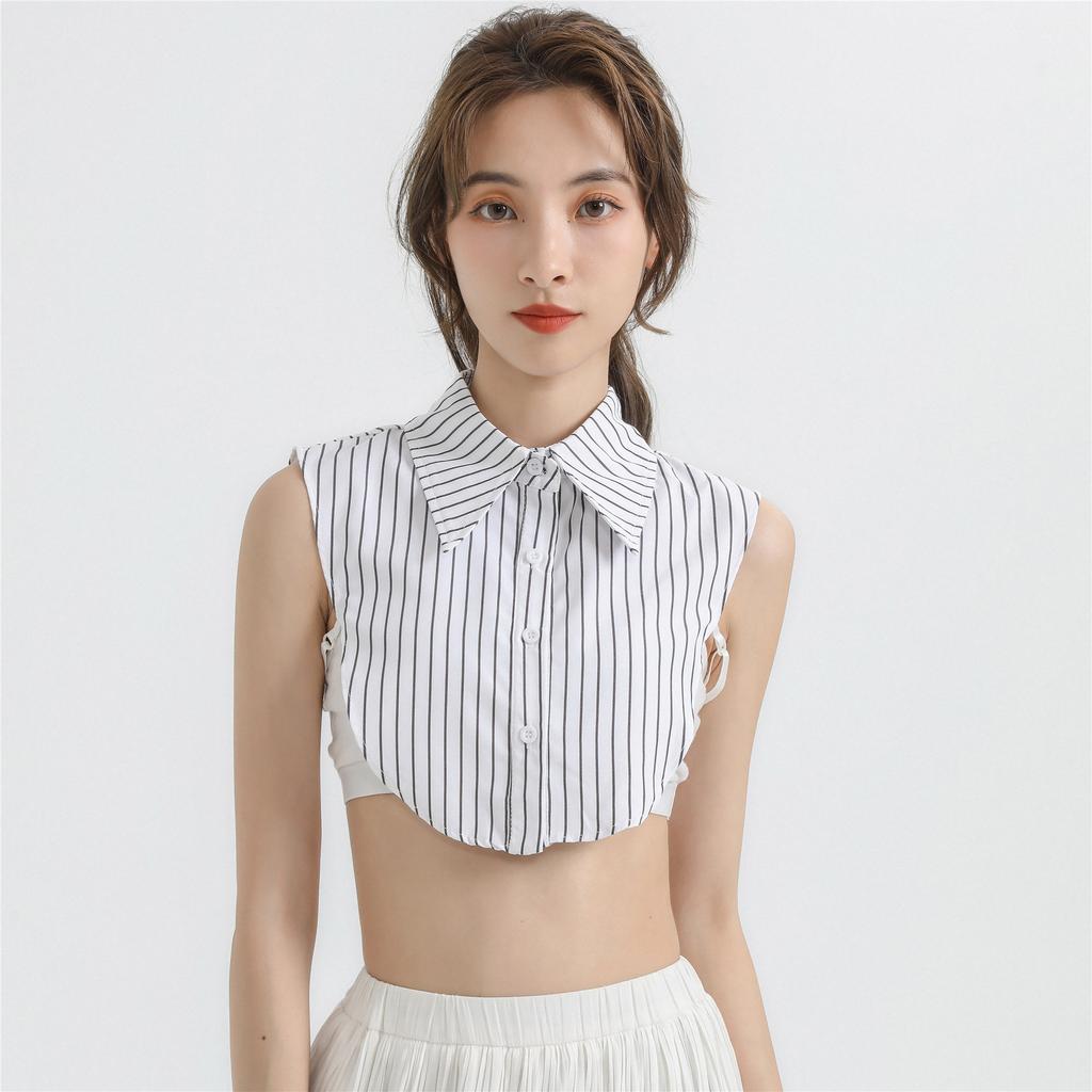 Striped Shirt Detachable Collars for Women White Lapel Blouse Tops Ladies Lapel Necklace False Collar Clothing Decorative