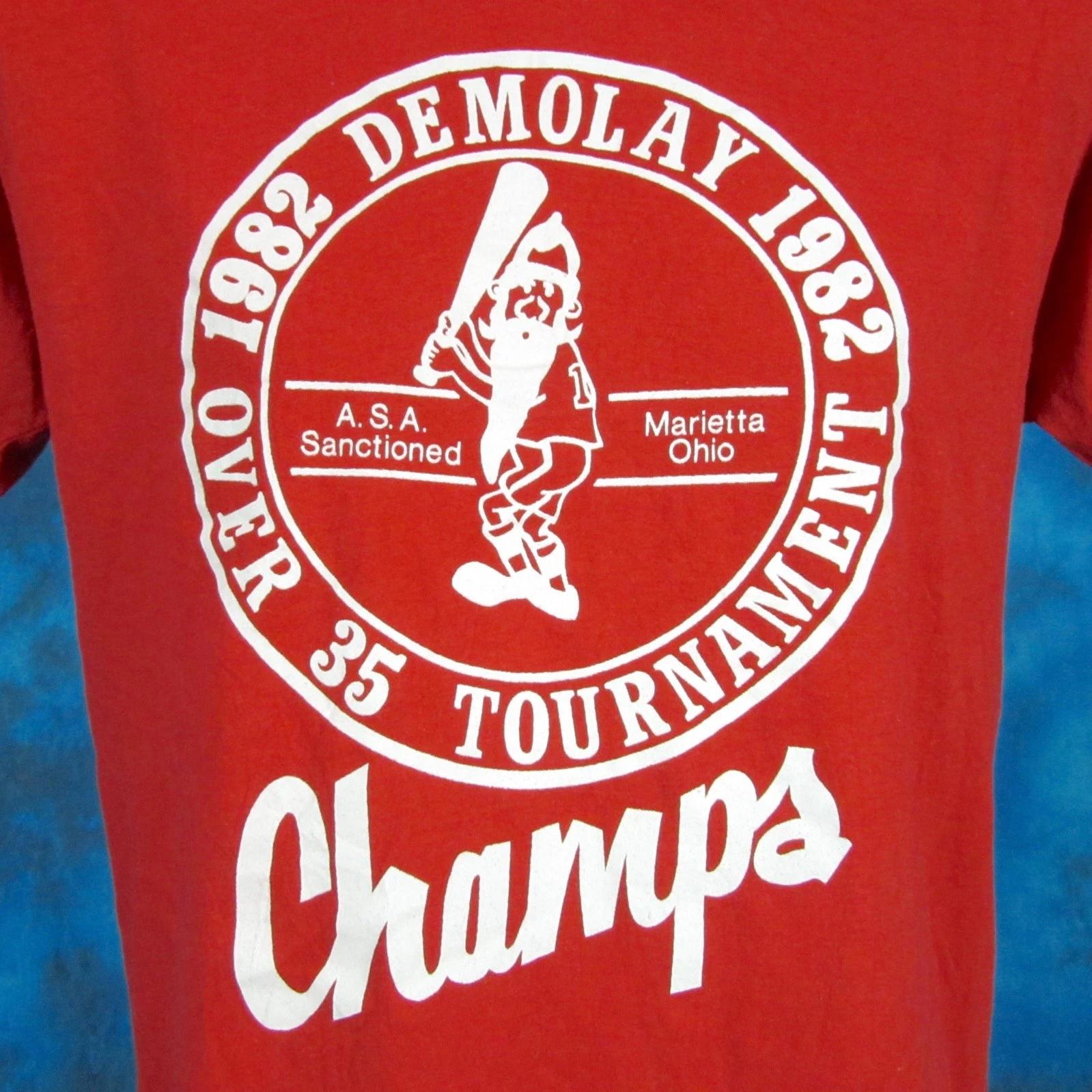 vintage 1982 DEMOLAY SOFTBALL MARIETTA OHIO PAPER THIN T-Shirt M single stitch 3XL