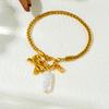 Fashion Minimalist Gold Twisted Chain Bowknot Shell Pendant Bracelet