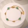 Bohemian 316 Stainless Steel Gold-Plated Ball Beaded Necklace Pink Green Natural Stone Chain Bracelet Set Women's Summer Zircon