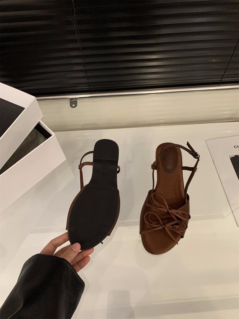 Niche Bow Sandals Fairy Shoes Summer with Skirt Temperament Vacation Satin Shoes