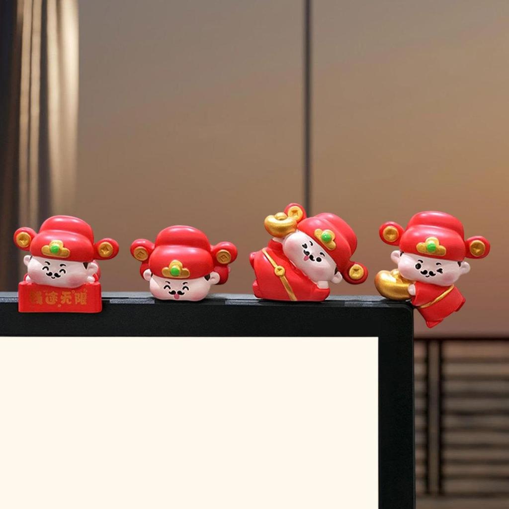 Dashboard Decor 4-Piece God Of Wealth Figurine Computer Decorations For Office Computer Room Laptop Bedroom Home TV Men Work