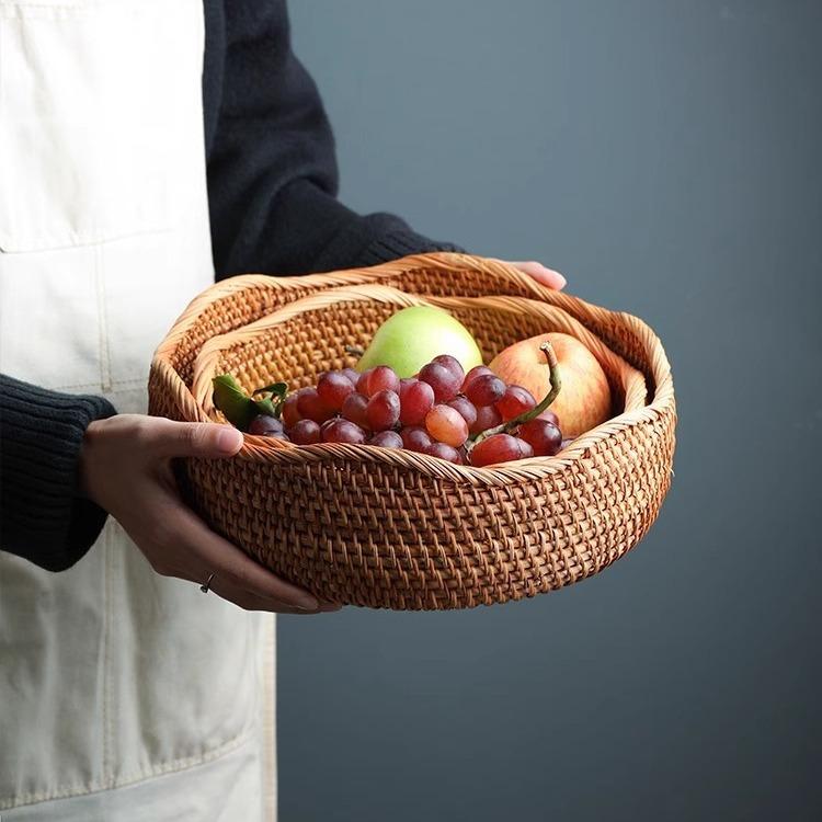 Furnace Brewed Tea Rattan Retro Handmade Rattan Tray Woven Fruit Plate Bread Basket Living Room Household Snack Basket