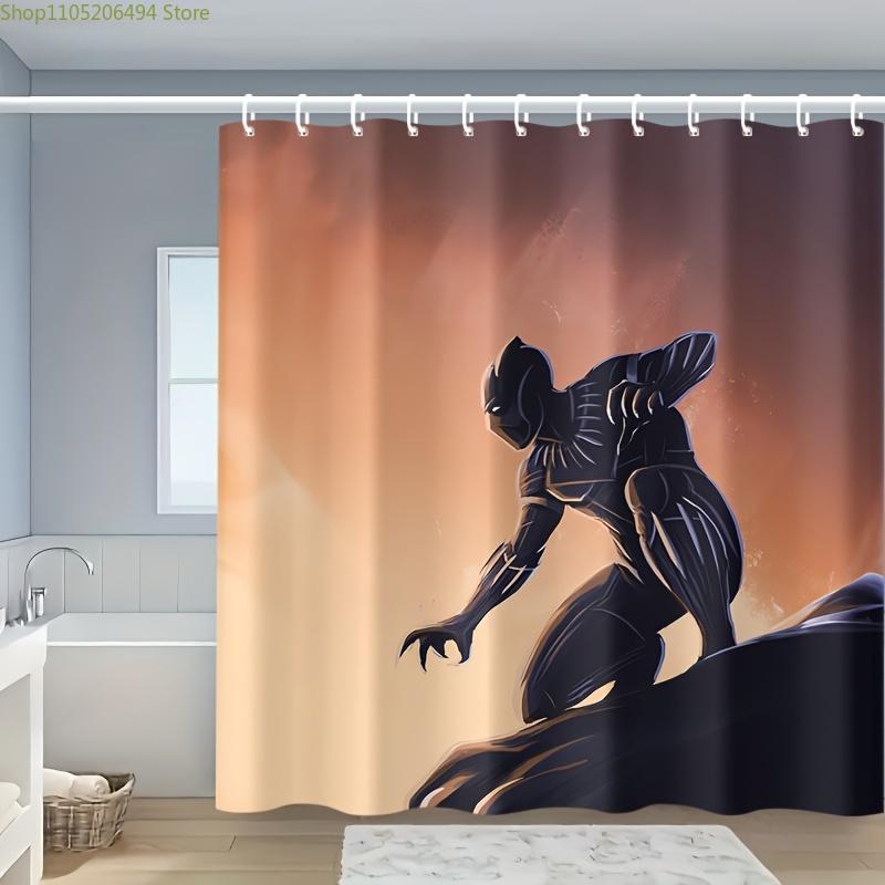 

1pc Marvel Black Panther Shower Curtain - Waterproof Polyester, Detailed Character Design, Includes Hooks, Perfect for Bathroo 90x180cm