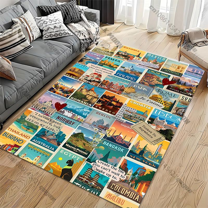 Travel destinations inspirational quotes worldwide carpet Yoga living room room decor children's crawling mat doormat