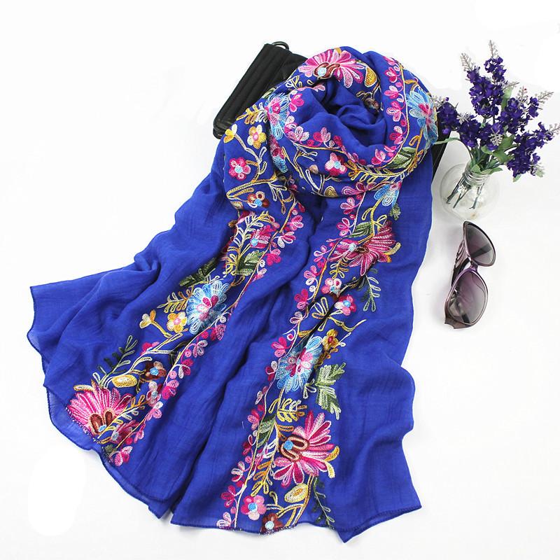 Retro Nepalese Style Ethnic Style Cotton and Linen Embroidered Scarf for Women's Literary Spring  Autumn and Winter Shawl Embroidered Flowers