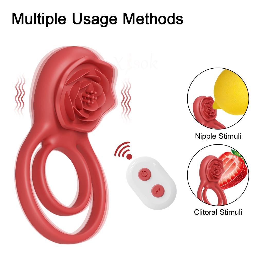 Cock Ring Men Rose Vibrator Vibrating Penis Ring Ejaculation Delay Remote Control Clitoris Stimulation Sex Toy for Couples
