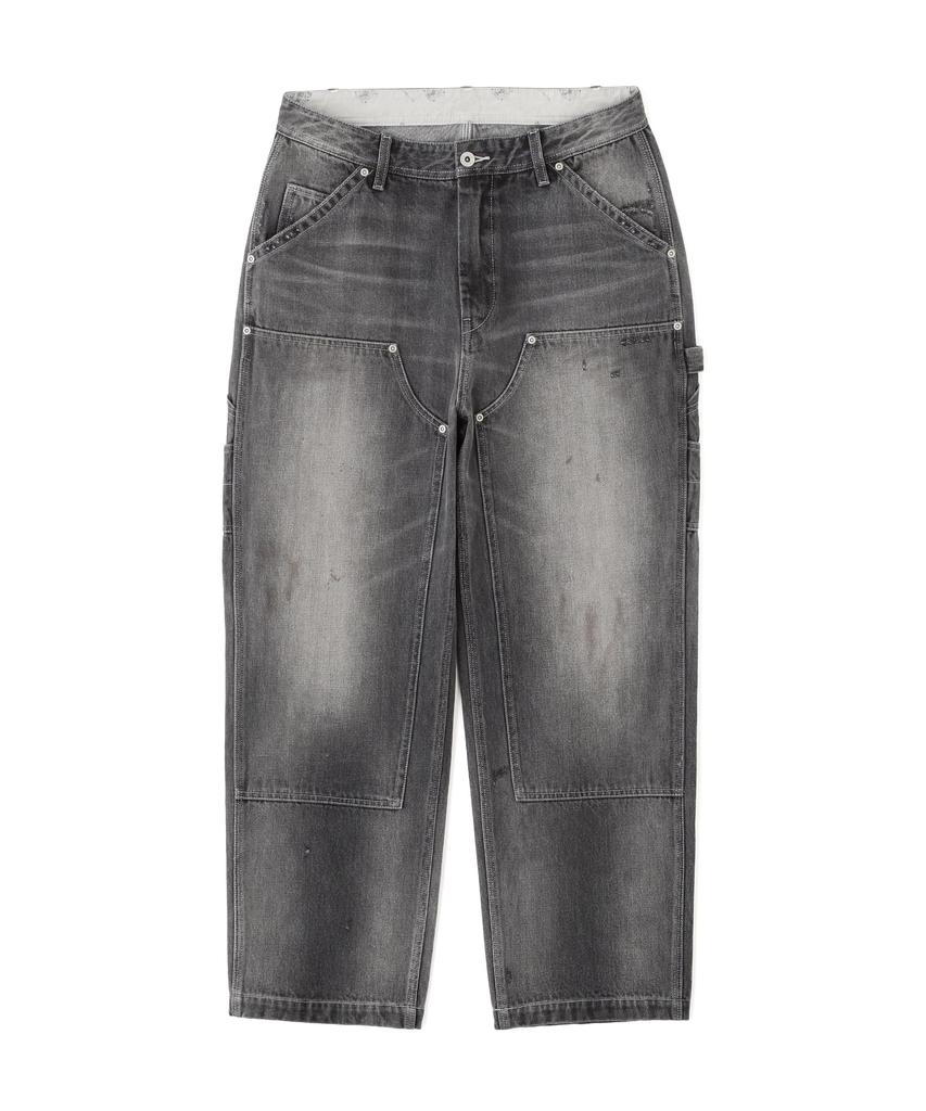 Avirex UNIVERSAL OVERALL DENIM DOUBLE KNEE PAINTER XL 010 PANTS, Men's Black, 783-5111201