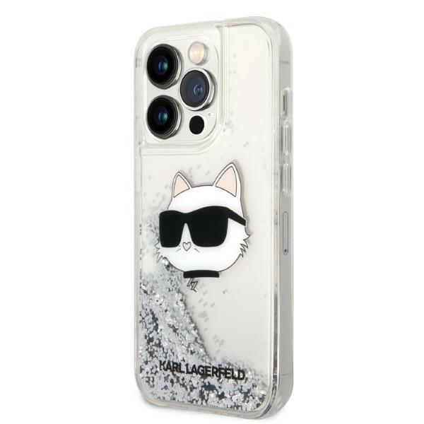 Etui Do iPhone 14 Pro Karl Lagerfeld Glitter Choupette Head Srebrne