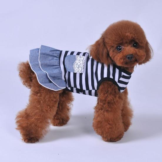 Pet Dress Stripe Pattern Bow Tie Thin Windproof Comfortable Pleated Edge Adorable Summer