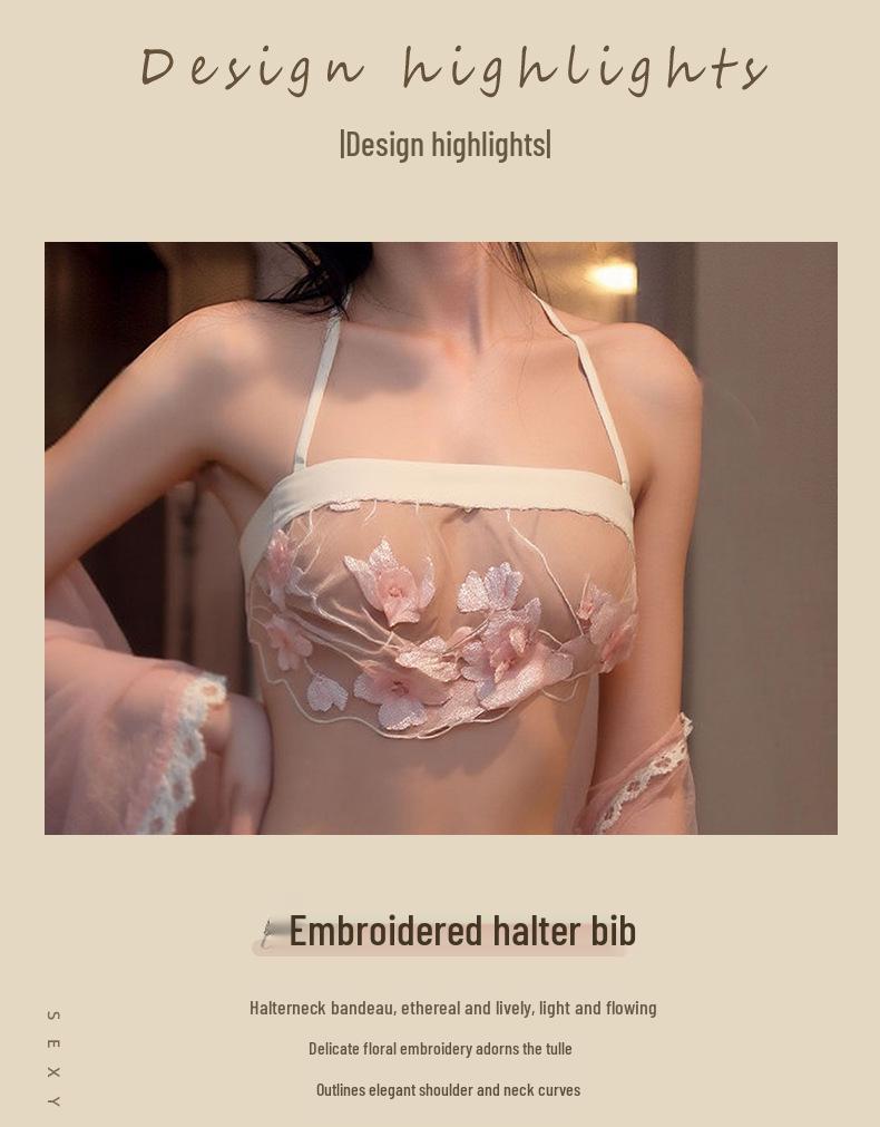 Women's Sexy Halterneck Tulle Embroidery See-Through Lingerie - Ancient Style Hanfu Uniform