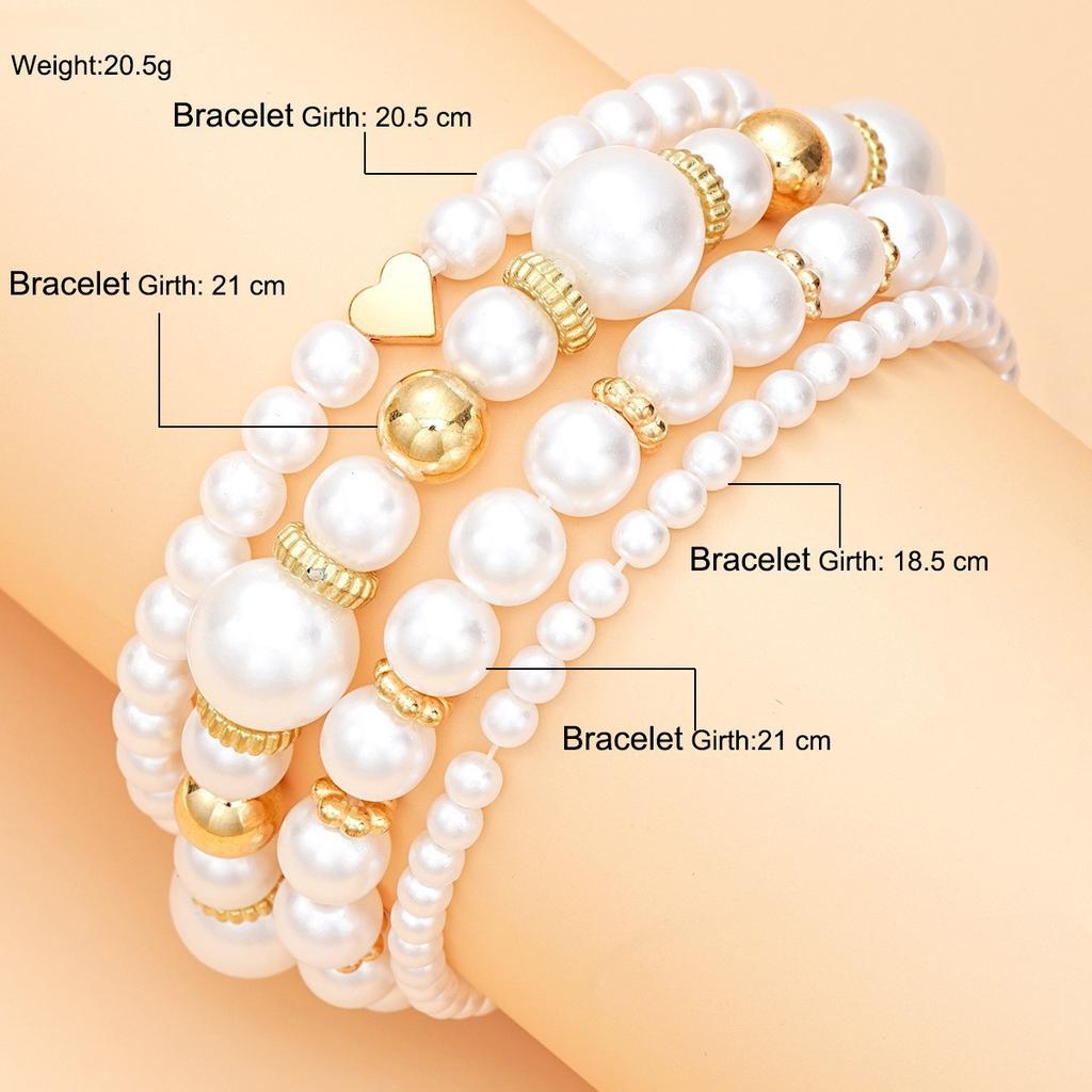 4 Pcs Elegant Boho Heart Charm Beads Bracelet Set Fashion Faux Pearl Layered Bracelets for Women Daily Wear Jewelry Gifts 2026