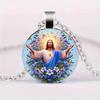 A vintage style holy Jesus pendant Jesus blessing glass pendant necklace fashion accessories suitable for daily wear