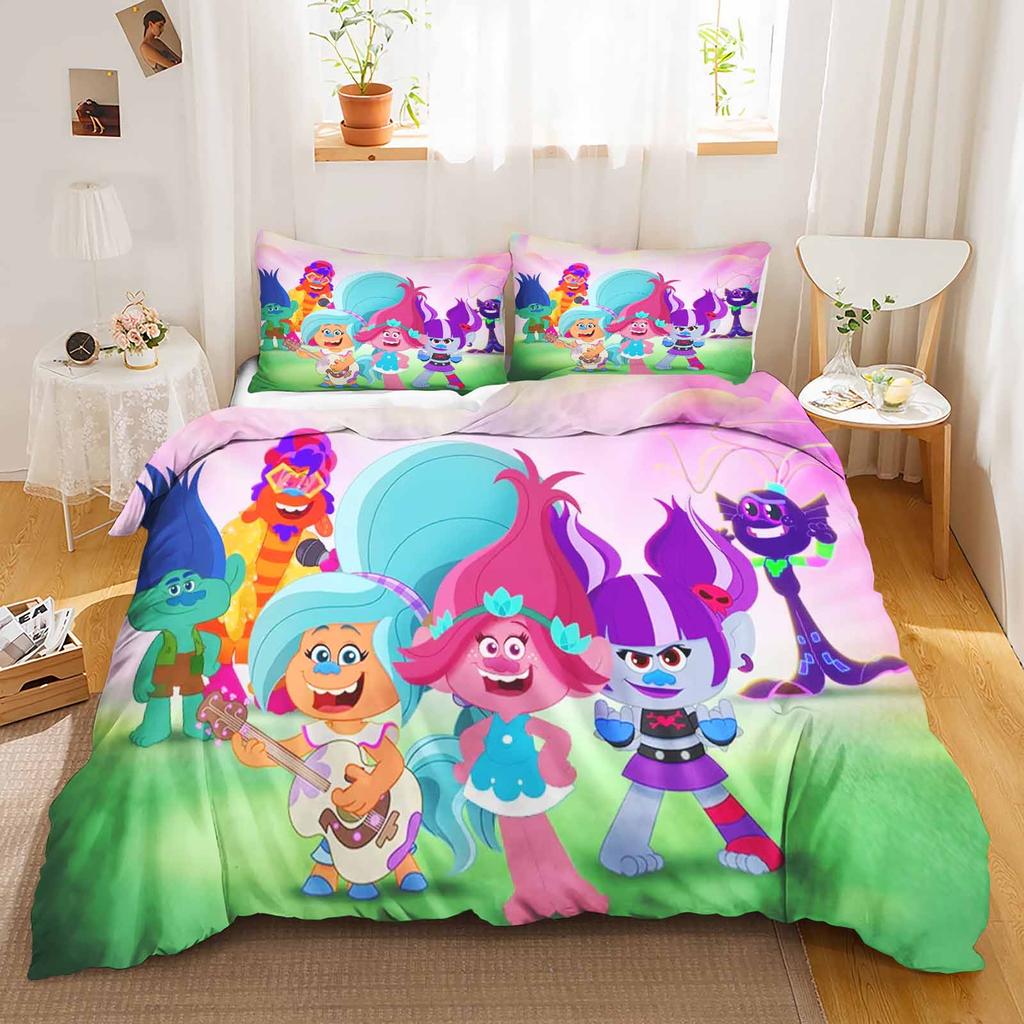 Trolls Anime Hogar Dormitorio Comforter Material de poliéster nórdico adecuado para niños y adultos Juego de 3 piezas