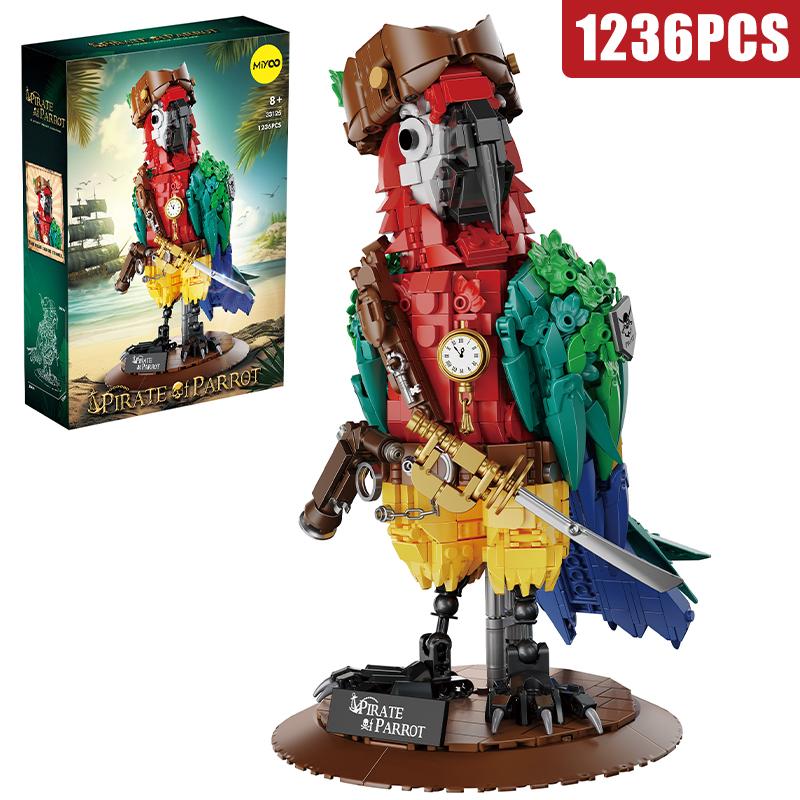 Creative 1236Pcs Pirate Parrot Bird Animal Building Blocks Home Decoration Parakeet MOC Mini Bricks Toys For Kids Christmas Gift