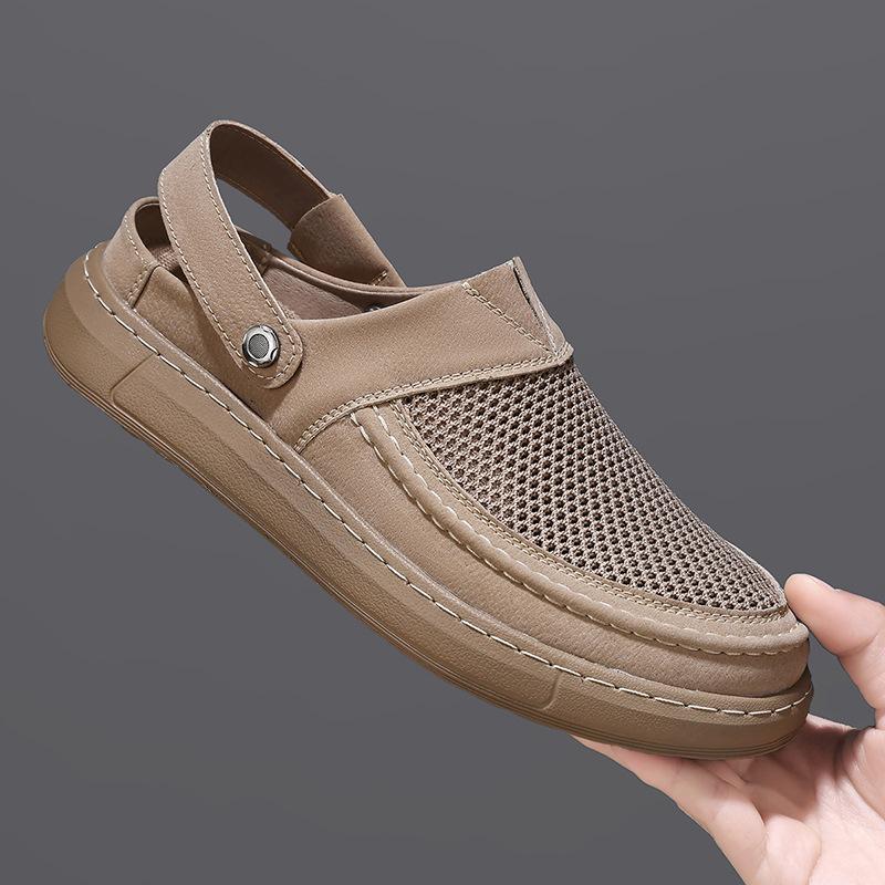 2025 Summer New Men's Shoes Breathable Mesh Beach Shoes Trendy Cool Slippers Two Wear Driving Casual Sandals Men