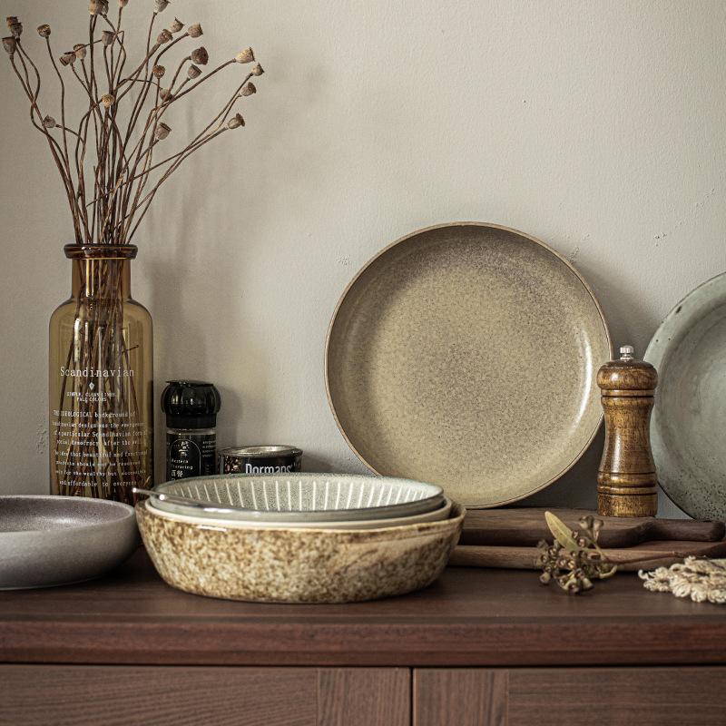 High Value Deep Plate Round Cheap Bowl Retro Ceramic Vegetable Bowl Household Plate Tableware Dish Last Order