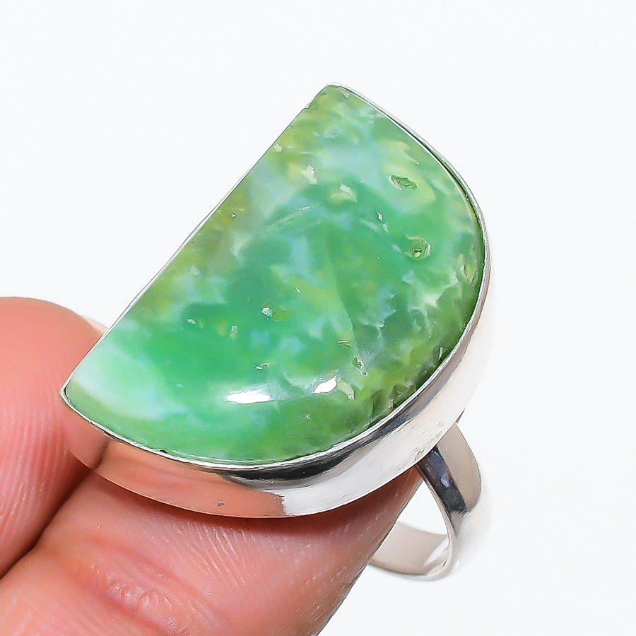

Chrysoprase Gemstone Handmade 925 Sterling Silver Jewelry Ring Size 8 GK-4692