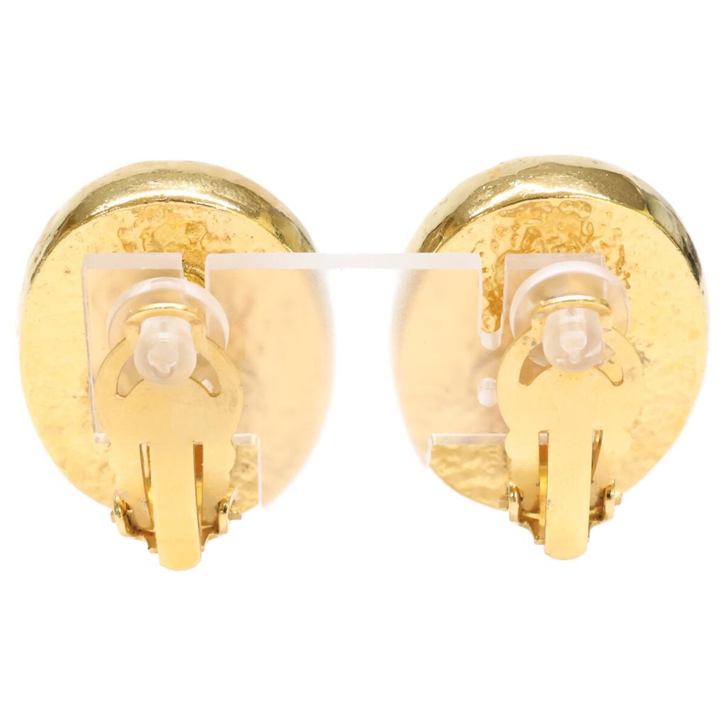 Chanel 93A CC Logos Gripoa Oval Ohrring Gelbgold / rot Gebraucht