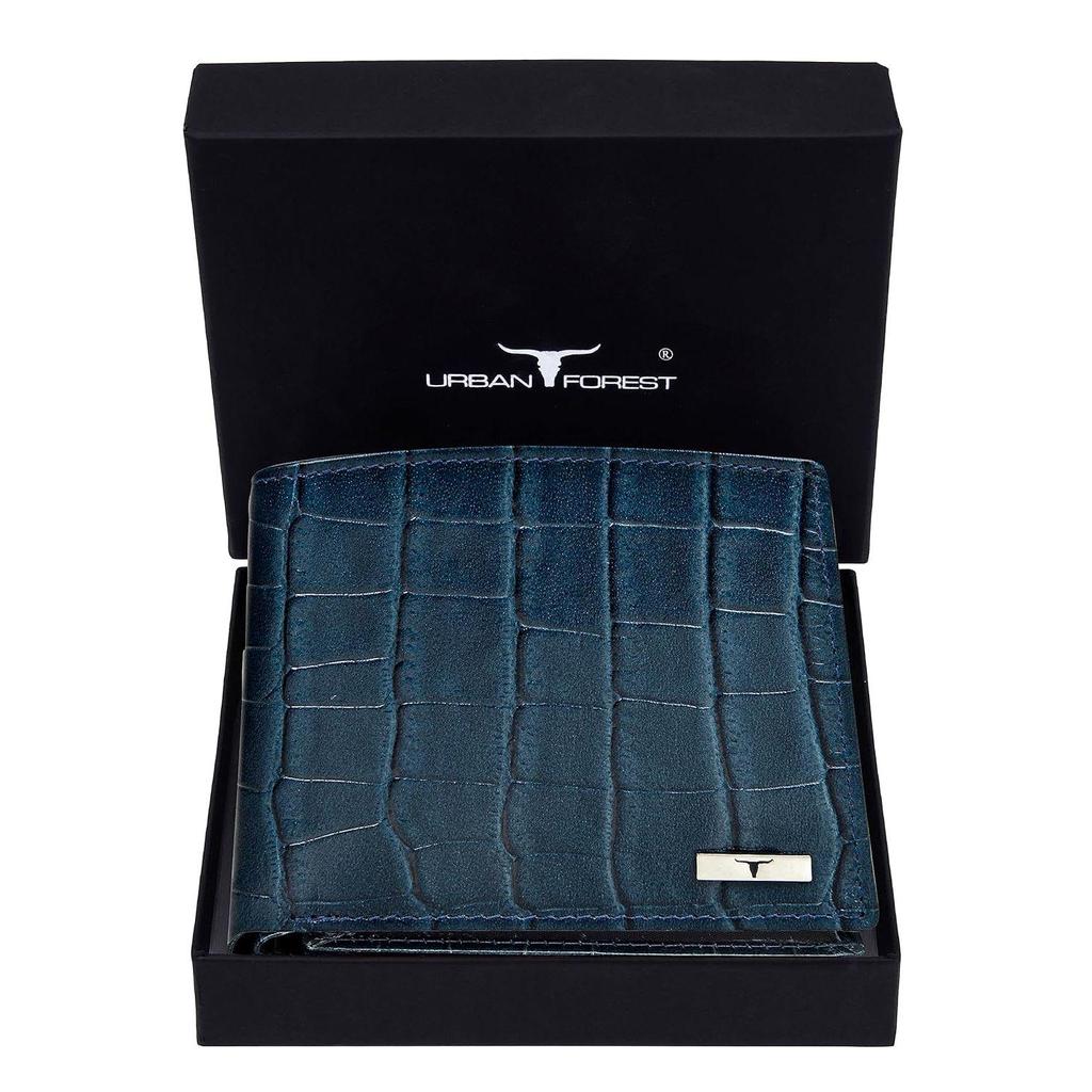 Carl Printed Blue Leather Wallet for Men