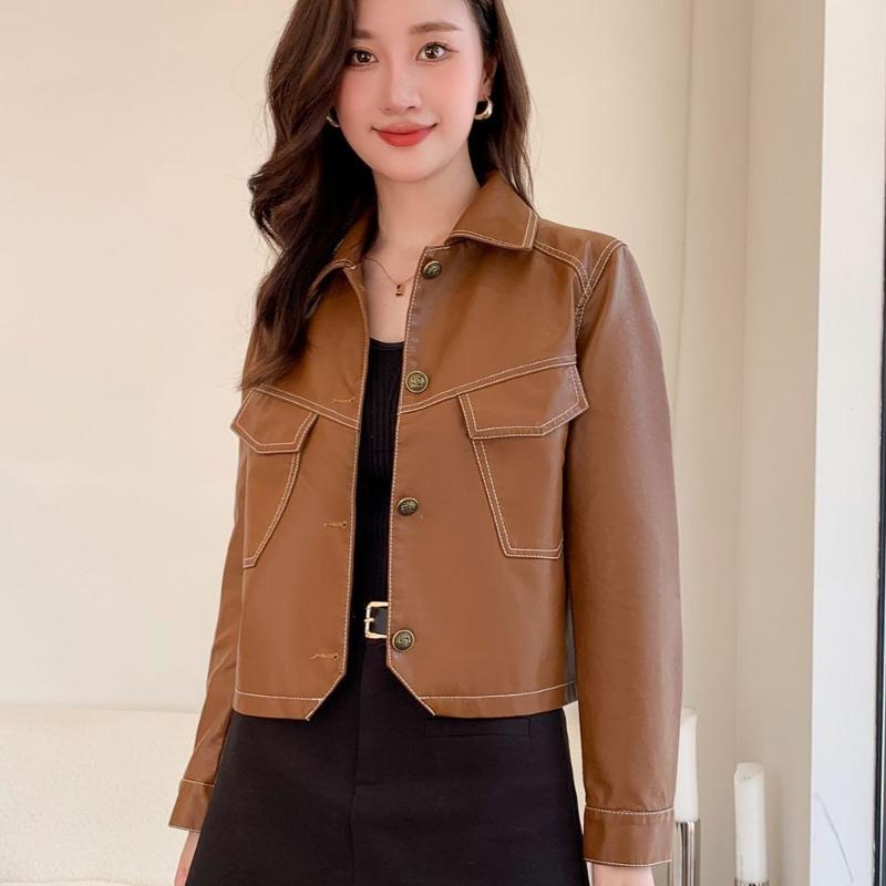 

Кожаная куртка женская кожаная куртка короткая мода горячей девушки старая ранняя осень женская кожаная куртка топ XL recommends 95-55kg