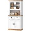 High Kitchen Sideboard, 4 Doors, 2 Glass, 2 Drawers, Worktop, Adjustable Shelves, White