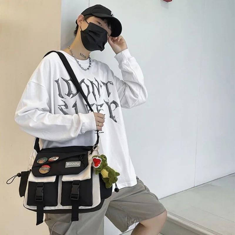 1PC Harajuku Men Nylon Crossbody Bags for Women Messenger Bag Girls School Book Bags Youth Canvas Handbags Shoulder Bag