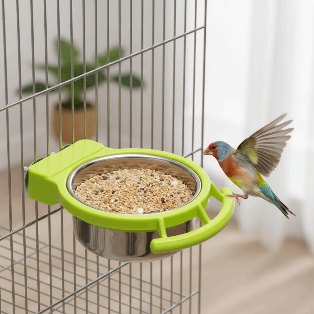 Detachable Bird Feeding Dish Stainless Steel Parrot Food Cup Bird Drinking Cup Bird Perch