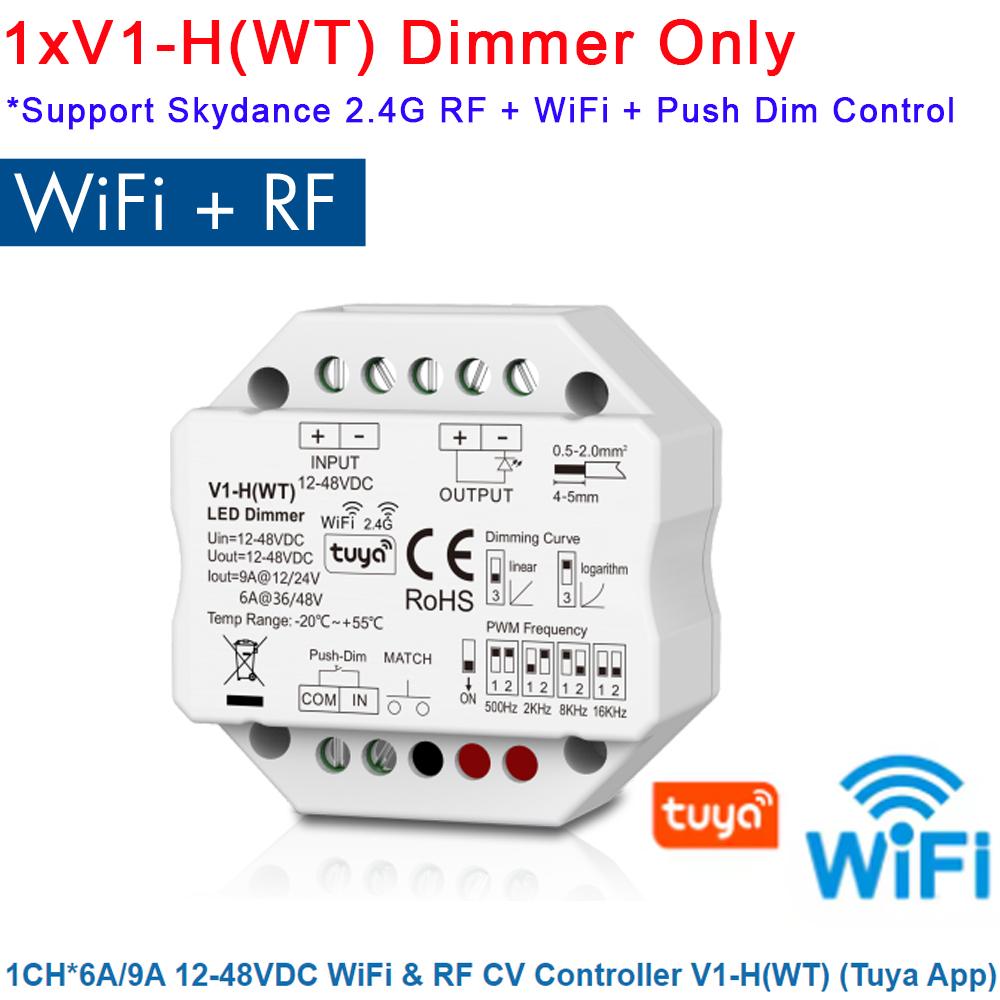 Skydance 1CH*4A/8A 12-48VDC RF Controller Push-Dim Wall Box Mounting V1-H 1CH*6A/9A ZigBee & RF CV Controller V1-H(WZ) Tuya App V1-H(WT) Dimmer Only