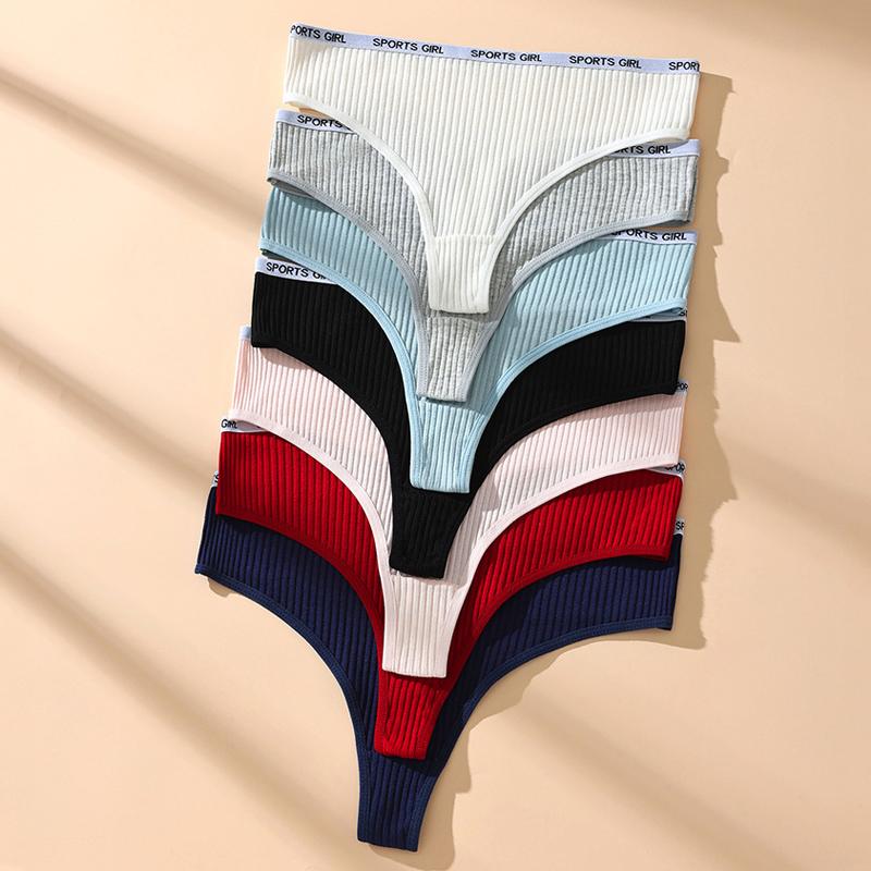 7PCS Women Thongs Sexy Underwear Low Waist Panties Girls Sport Briefs Cotton G-String Breathable Ladies Panty Female Lingerie