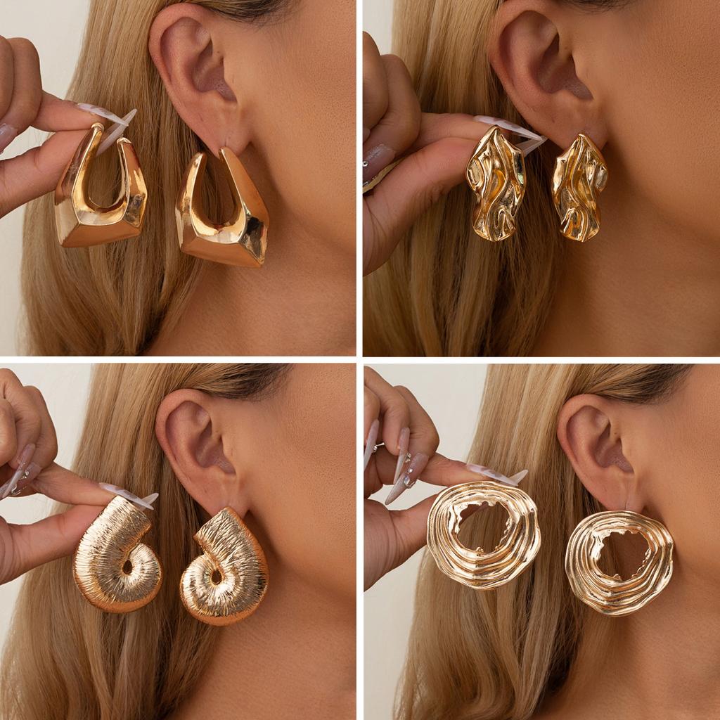 Light Luxury Style Irregular Alloy Earrings Fashionable Geometric Earring Set New Model