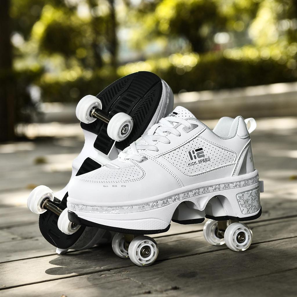 Dual-Purpose Roller Skates: Walk or Glide with Double Row, Seven-Color LED Lights